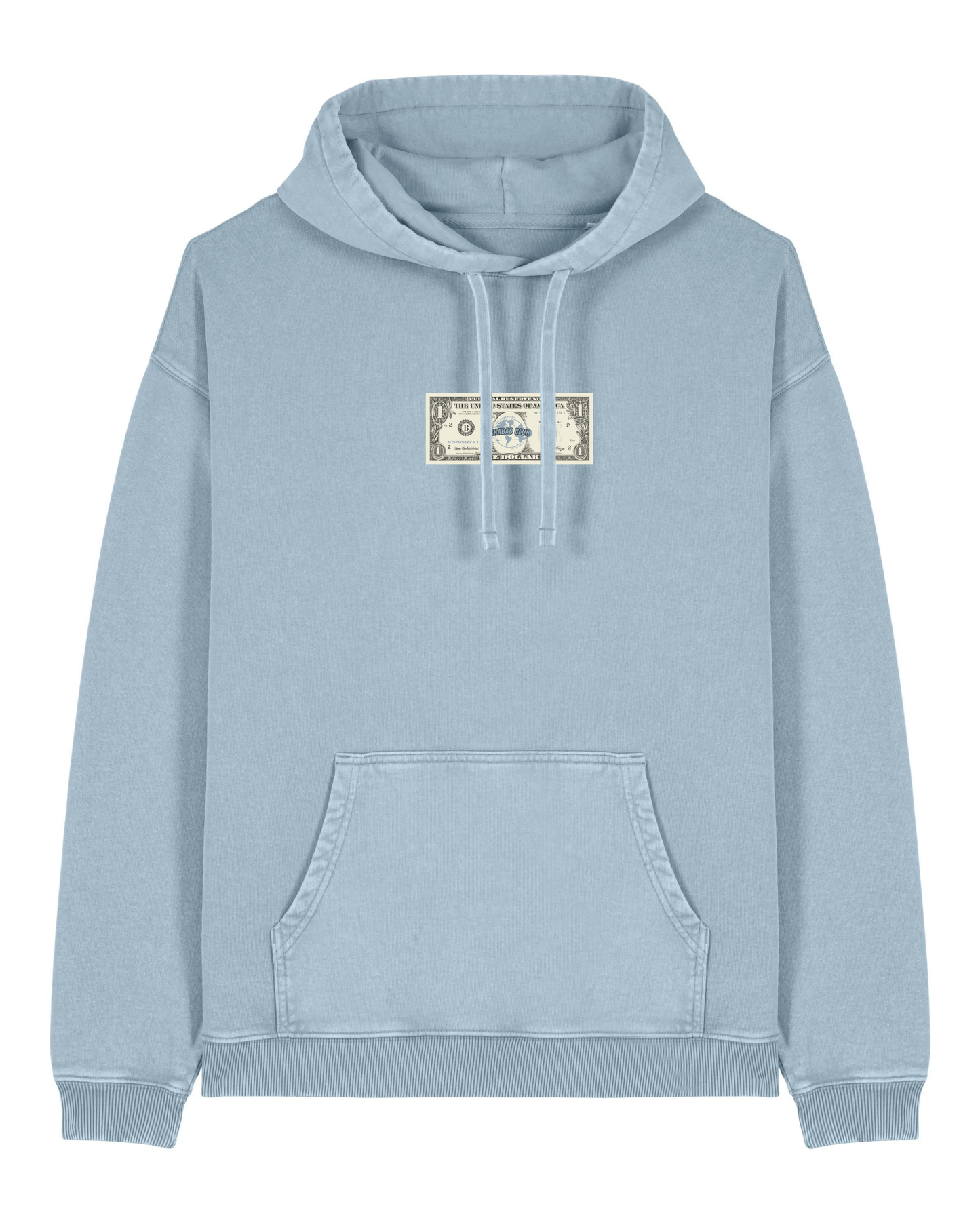 CHABAD CLUB SWEATSHIRT DOLLAR BLEU CIEL VINTAGE RECTO