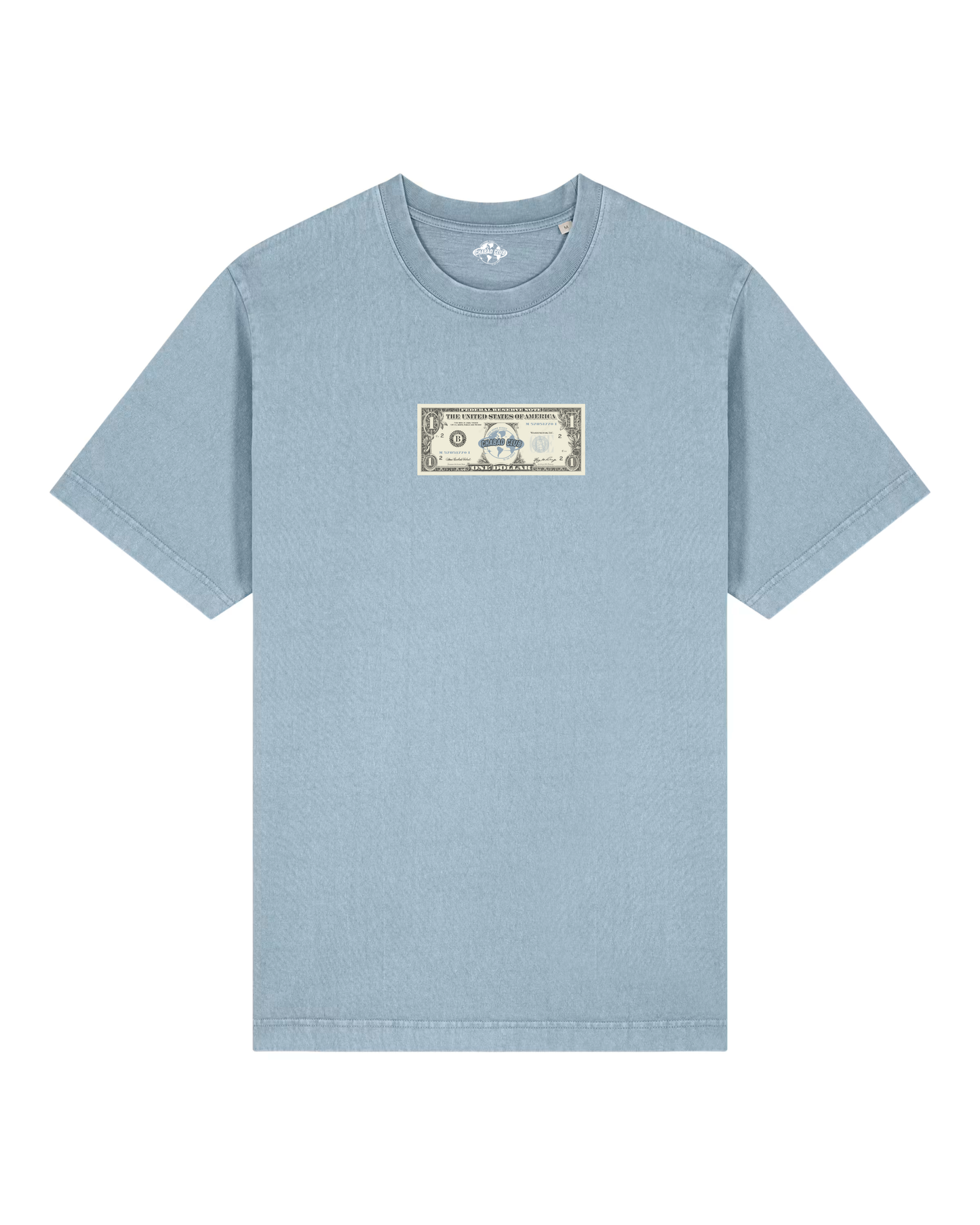 CHABAD CLUB TSHIRT DOLLAR BLEU CIEL VINTAGE RECTO