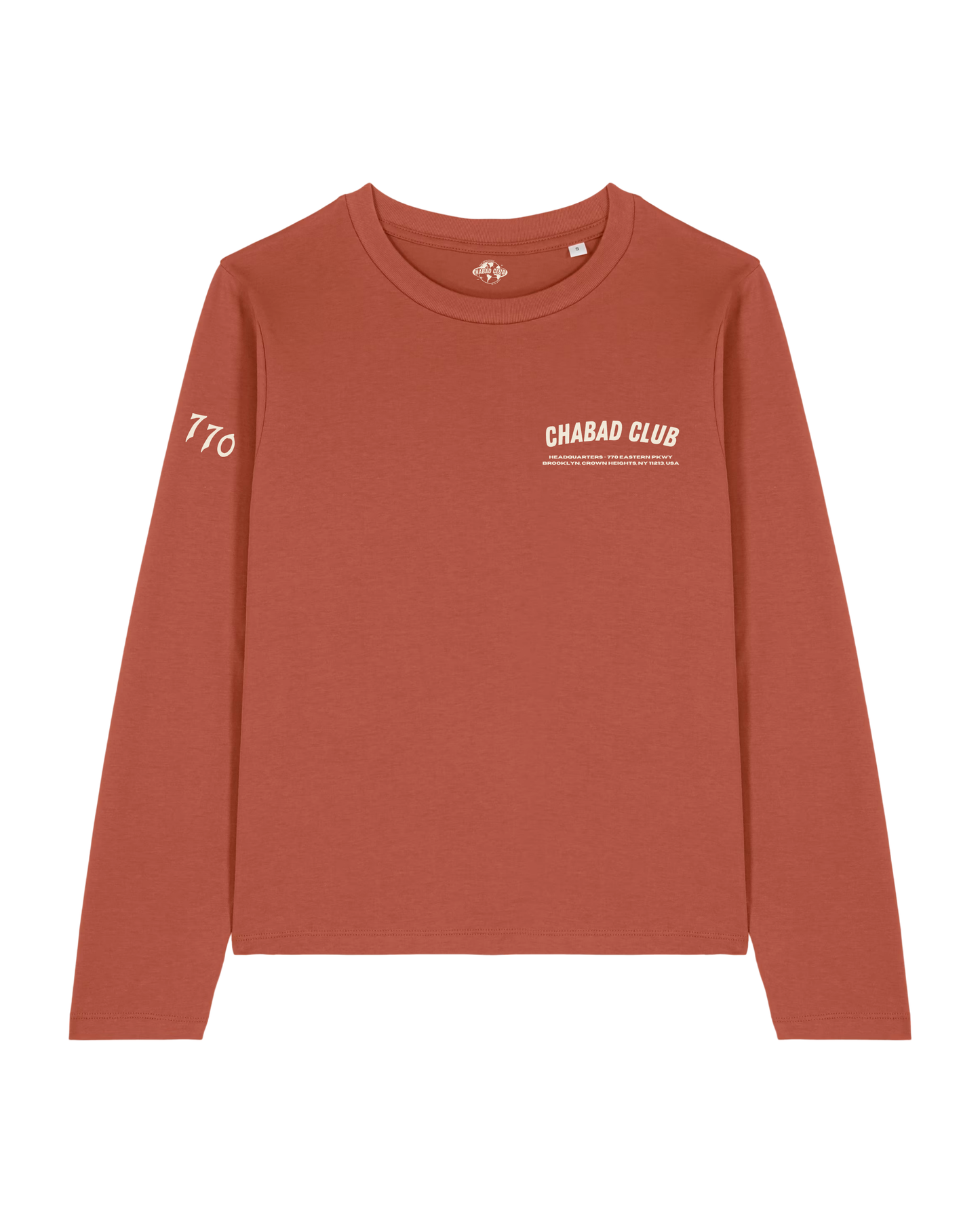 CHABAD CLUB TSHIRT MANCHES LONGUES MOSHIACH TERRACOTTA RECTO